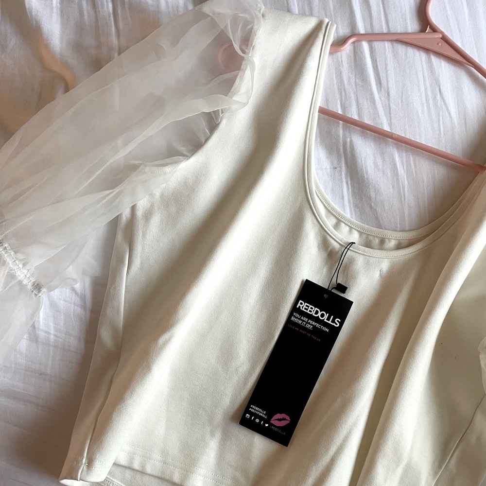 Rebdolls White Top w/ Sheer Sleeves
